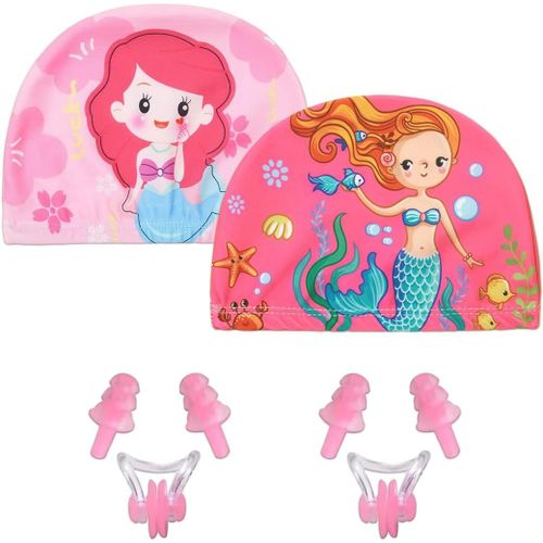 Lot De 2 Bonnets De Bain Pour Enfants Et Lot De 2 Bouchons D'oreilles Et De Nez,Bonnets De Bain Pour Enfants,Bonnets De Douche Pour Femmes,Bonnets De Bain Pour Enfants,Bonnets De Bain Amusants 