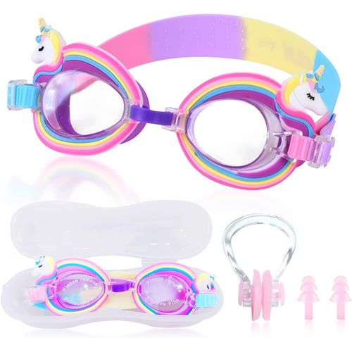 1 Paire De Lunettes De Natation En Boîte Avec 1 Jeu De Clips De Nez Pour Bouchons D'oreille,Lunettes De Natation De Dessin Animé,Anti-Buée,Anti-Uv,Adapté Aux Enfants,Adolescents
