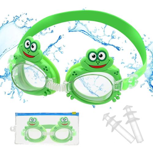 Lunettes De Natation Pour Enfants Avec Bouchons D'oreilles Et Rangement Sac,Grenouille Mignonne Lunettes De Natation Pour Enfants Jeunes (4-14),Anti-Buée Anti-Uv,Anti-Fuite,Vision Claire