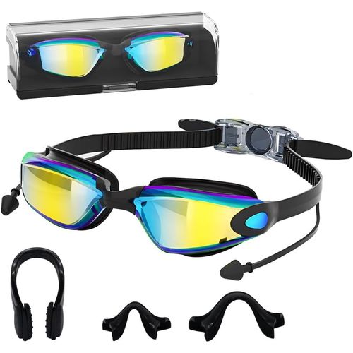 Lunettes De Natation,Lunettes De Natation,Miroir Pour Adultes,Anti-Buée Et Anti-Uv,Pont Nasal Remplaçable,Bouchons D'oreille Monobloc,Adaptés Aux Femmes Et Aux Hommes