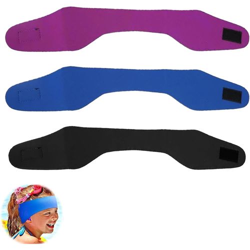 Bandeaux De Bain Pour Adultes 3 Pièces,Bandeau Natation Homme,Bandeau Néoprène Bleu Enfants,Bandeaux De Natation Élastiques,Pour Protection Auditive Adultes Enfants Nageurs (Noir,Bleu Violet-M)