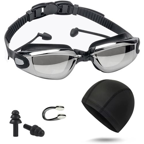 Lunettes De Natation,Lunette Piscine Adulte Antibuée Anti-Fuite Lunette Piscine,Lunettes Piscine Adulte Anti-Uv Longueur Réglable,Avec Bonnet De Bain Pince Nez Natation Bouchon Oreille Piscine