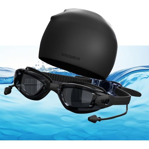 Lunette Piscine Adulte Anti-Buée Avec Bonnet De Natation,Lunettes De Natation Noires Avec Bouchons D'oreilles De Natation Et Étui De Rangement