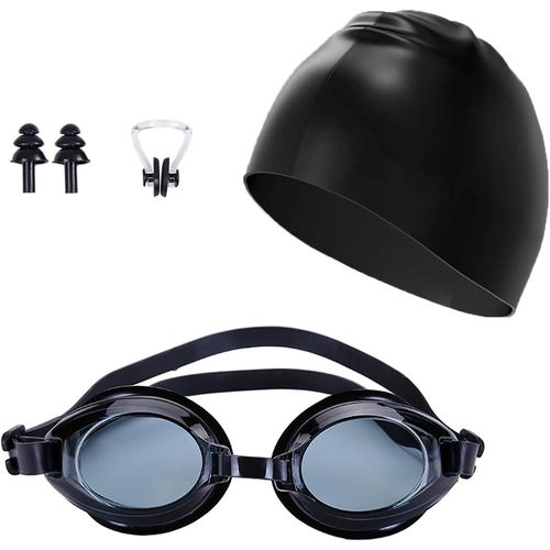 Lunettes De Natation Adulte 4 Pièces-Anti-Buée & Uv400,Sangle Réglable En Silicone Souple Pour Homme/Femme,Inclus Pince-Nez Et Bouchons D'oreilles,Bonnet