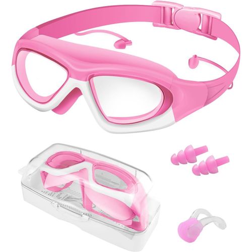 Lunettes De Natation Pour Enfants,Lunettes De Piscine Anti-Buée Avec Grand Cadre Confortable,Protection Uv Et Sans Fuite,Inclut Bouchons D'oreilles Et Nasal,Pour Filles 3-14 Ans,Violet.[A76]