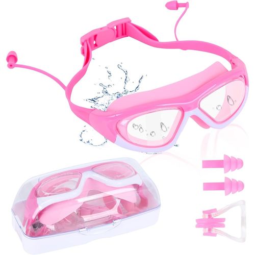 Lunettes De Natation,Lunettes Natation Anti-Buée Avec Bouchons D'oreille,Pince-Nez,Protection Uv Lunettes De Plongée Avec Sangle En Silicone Réglable Pour Garçons,Filles.[A81]