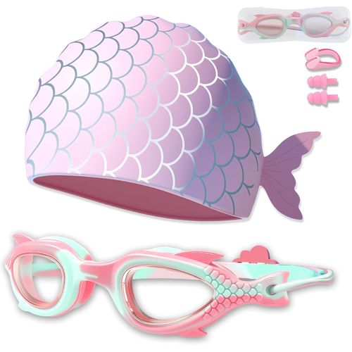 Lunettes De Natation Enfant,Lunette Piscine Enfant Avec Bonnet De Bain En Silicone,Réglable Lunette Piscine Antibuée,Avec Bouchons D'oreille Et Pince-Nez.[A184]