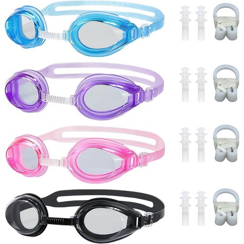Lot De 4 Lunettes De Natation Pour Enfants Avec 4 Jeux De Bouchons De Nez Et Clips D'oreille,Lunettes De Natation Étanches En Silicone Réglables,Pour Plage,Piscine,Parc Aquatique