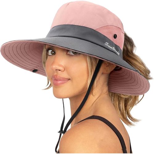 Femme Soleil Chapeau L'extérieur Uv Protection Pliable Large Bord Pêche À Cheval Queue Chapeau Upf 50+