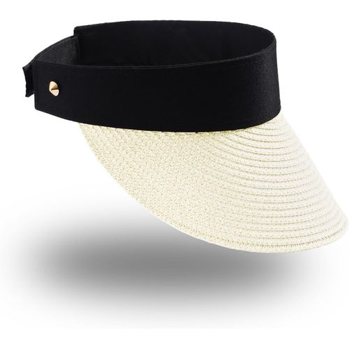 Visière Soleil Femme À Bord Large Réglable Protection Uv Pliable En Paille Pour Queue De Cheval.[Z1135]