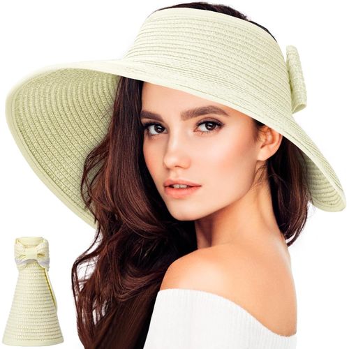Chapeau De Soleil Pour Femme-Pliable-Avec Large Bord-Protection Uv Upf 50+-Chapeau D'été Pour La Plage Et Les Activités De Plein Air (Blanc Crème),Blanc Crème,Taille Unique