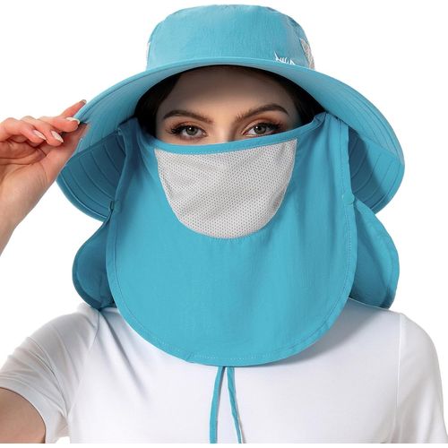 Chapeau De Soleil Respirant Upf 50+ Avec Couvre-Visage Amovible Et Rabat De Cou Chapeau Unisexe À Large Bord Résistant À L'eau Pour La Pêche La Randonnée L'extérieur Les Hommes Et Les Femmes.[Z64]