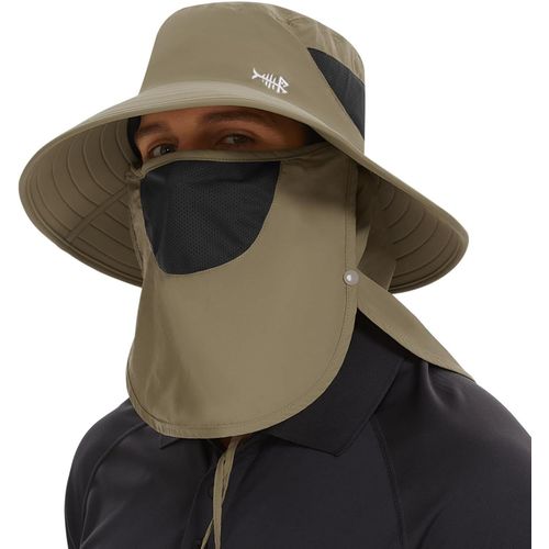 Chapeau De Soleil Respirant Upf 50+ Avec Couvre-Visage Amovible Et Rabat De Cou Chapeau Unisexe À Large Bord Résistant À L'eau Pour La Pêche La Randonnée L'extérieur Les Hommes Et Les Femmes.[Z61]