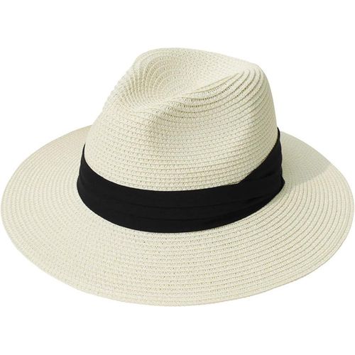 Chapeau De Panama Femme Homme Fedora De Paille Chapeau De Soleil Été Léger Respirant Plage Ajustable Hat Bonnet À Large Bord À Enrouleur Chapeaux Jardin Voyage.[Z310]