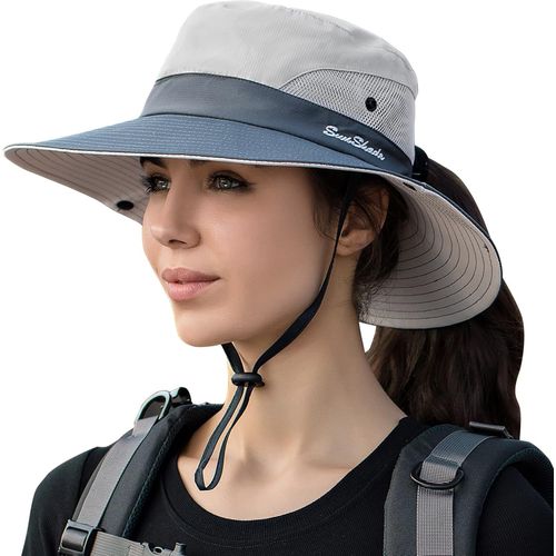Chapeau De Soleil Pour Femme-Queue De Cheval-Chapeau De Plage-Protection Uv-Maille-Large Bord Pliable-Avec Trou Pour Queue De Cheval.[Z1652]