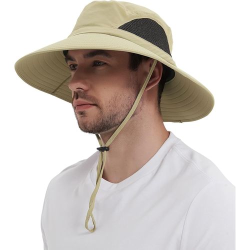Chapeau Homme Soleil Anti Uv Chapeau Randonnée Homme Bord Large Aventurier Été Brousse Militaire Chapeaux De Voyage Safari Cowboy Boonie Hat Casquette Peche.[Z276]