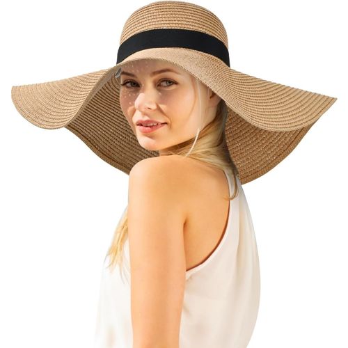 Chapeau De Paille À Large Bord,Chapeau De Plage Pliable Femmes Chapeaux De Soleil Chapeau De Solaire Avec N?Ud Pour Femme Upf 50+.[Z1180]