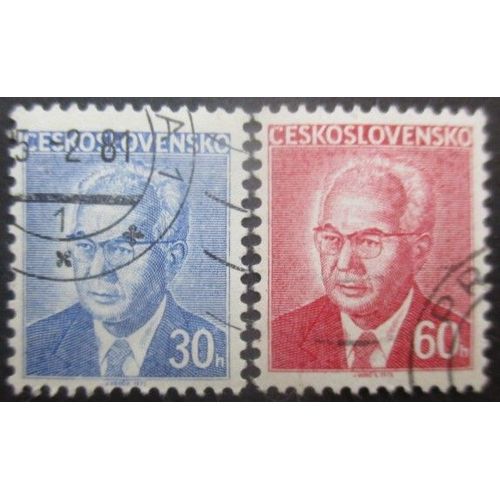 Tchecoslovaquie N°2134a Et 2135a Fluo Président Husak Oblitérés