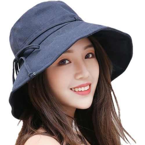 Femme Chapeau De Soleil Coton Large Bord Visière Capeline Pliable Anti-Uv Upf 50+ Sunhat Respirant Orné Bowknot Pour Plage Voyage Camping Loisirs Printemps Été