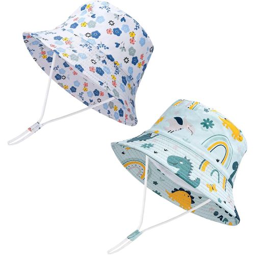 Lot De 2 Chapeaux De Soleil Unisexes Pour Enfant-Tour De Chapeau De 52 Cm-Avec Mentonnière Réglable-Pour Le Printemps Et L'été,Bleu,Taille Unique
