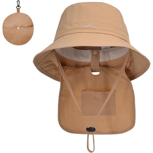Chapeaux De Pêche Pour Hommes Femmes,Chapeau Randonnée Avec Protection Cou Chapeau De Soleil De Upf 50+ Pliable Chapeaux De Safari Bucket Hat-Sangle De Menton Réglable.[Z1168]