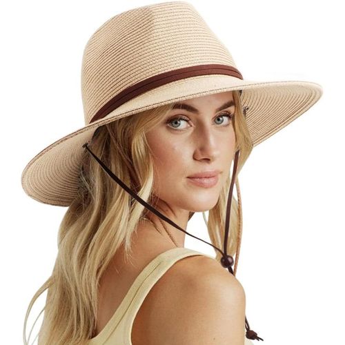 Femme Homme Chapeau De Paille Panama Chapeau Été Large Bord Chapeau De Soleil Anti-Uv Pour Plage Voyage Chapeau De Soleil.[Z9]
