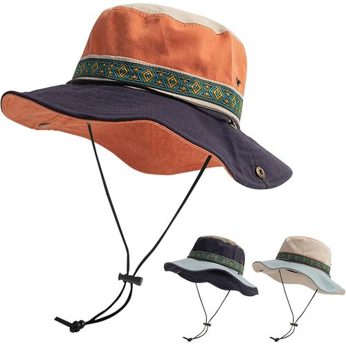 Chapeau De Soleil En Coton Pour Hommes Femmes Pliable Chapeaux De Pêcheur Safari Protection Uv Chapeau Boonie De Jardin Avec Mentonnière Ajustable Pour Le Camping,La Marche Et Les Voyages