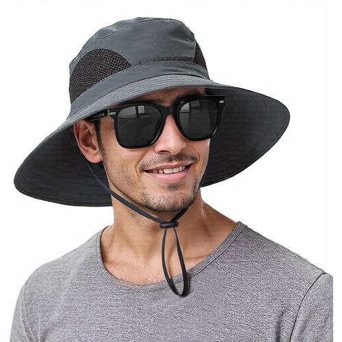 Chapeau Anti Uv Homme Femme Large Bord Casquette Pliable Étanche,Pêche Chapeaux Chapeau De Seau,Chapeau De Soleil Pour La Randonnée,Le Jardinage,Le Safari Et La Brouss (Gris Foncé)