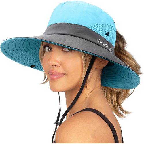 Femme Soleil Chapeau L'extérieur Uv Protection Pliable Large Bord Pêche À Cheval Queue Upf 50+.[Z19]