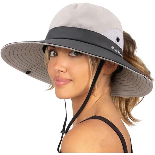 Femme Soleil Chapeau L'extérieur Uv Protection Pliable Large Bord Pêche À Cheval Queue Upf 50+.[Z17]