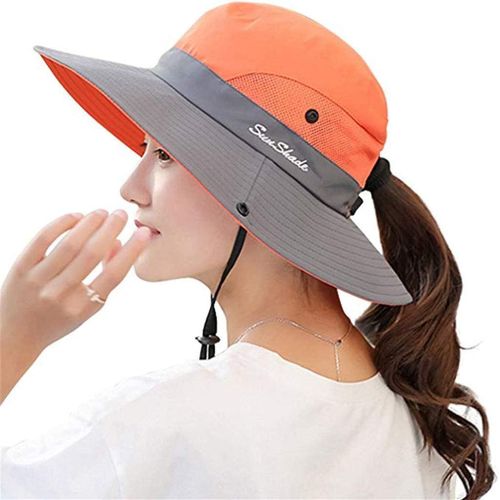 Femme Pliable Chapeau De Soleil Réglable Coton Large Bord Visière Eté Plage Voyage Upf Uv