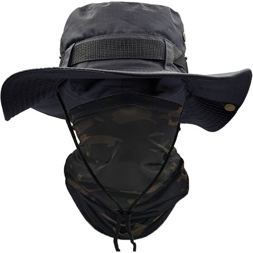 Chapeau De Soleil Hommes À Large Bord Camo Chapeau Homme Visage Écharpe Camouflage Militaire Armée Chapeau Seau Safari Chapeaux De Randonnée Chasse Maille Plage Cap.[Z111]
