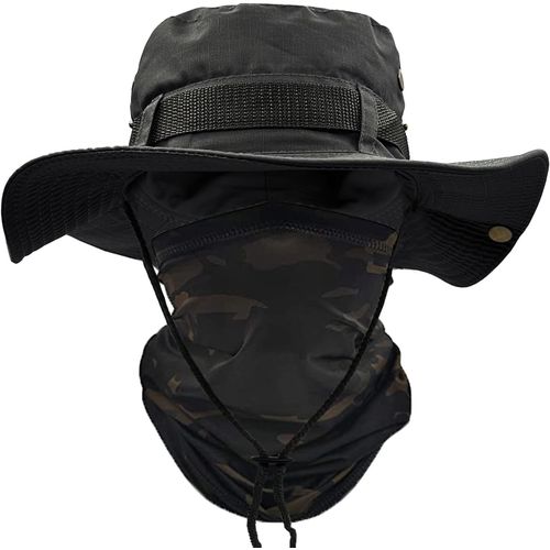 Chapeau De Soleil Hommes À Large Bord Camo Chapeau Homme Visage Écharpe Camouflage Militaire Armée Chapeau Seau Safari Chapeaux De Randonnée Chasse Maille Plage Cap.[Z108]