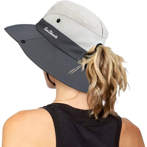 Chapeau De Pêche De Plage Pliable De Protection Uv Pour Femme En Maille À Large Bord Avec Trou De Queue De Cheval.[Z336]