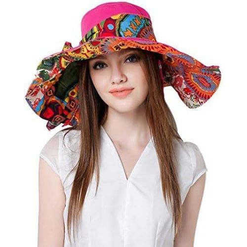 Capeline Femme Pliable Été Imprimé Florale Chapeau De Soleil À Bord Large Pour Voyage Camping Randonnée Cueillir Pêcher Chapeau De Plage Anti Uv Protection Solaire Bob Double Face À Porter.[Z1199]