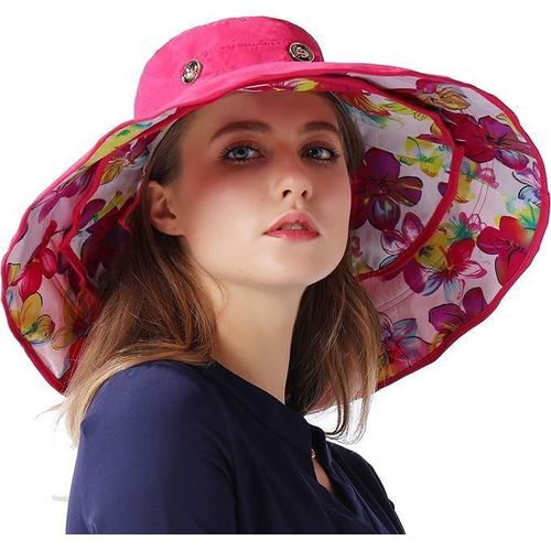Capeline Femme Pliable Été Imprimé Florale Chapeau De Soleil À Bord Large Pour Voyage Camping Randonnée Cueillir Pêcher Chapeau De Plage Anti Uv Protection Solaire Bob Double Face À Porter.[Z1196]