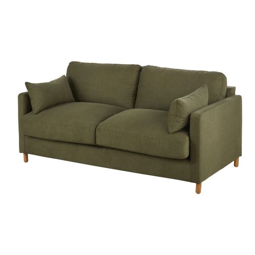 Canapé Convertible 3/4 Places Vert Kaki, Matelas 14 Cm