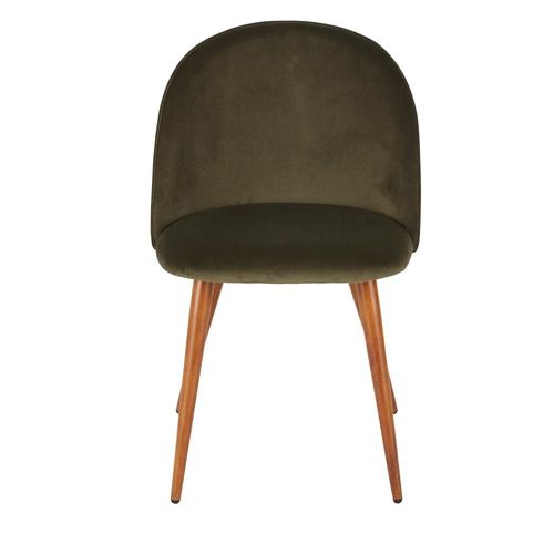 Chaise Vintage En Velours Recyclé Vert Kaki Et Acier Imitation Chêne Foncé