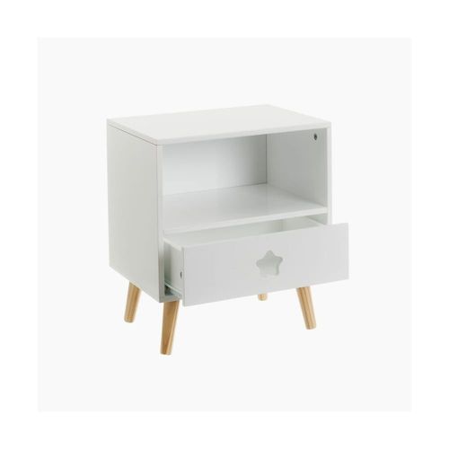 Table De Chevet Bois Enfant Blanc Étoile 40x30x50cm