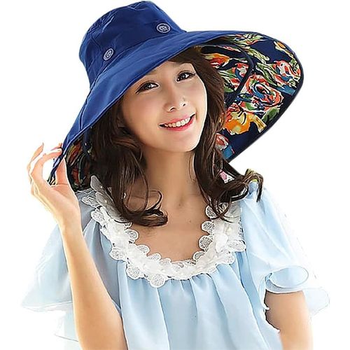 Capeline Femme Pliable Été Imprimé Florale Chapeau De Soleil À Bord Large Pour Voyage Camping Randonnée Cueillir Pêcher Chapeau De Plage Anti Uv Protection Solaire Bob Double Face À Porter.[Z1197]