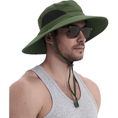 Chapeau Homme Soleil Anti Uv Chapeau Randonnée Homme Bord Large Aventurier Été Brousse Militaire Chapeaux De Voyage Safari Cowboy Boonie Hat Casquette Peche.[Z275]