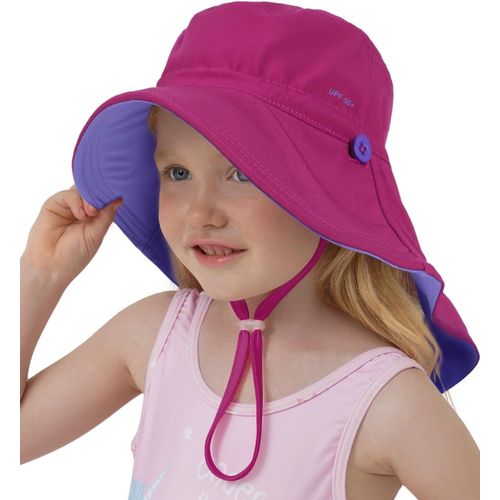 Enfant Chapeau De Soleil Protection Upf 50+,Chapeau De Plage D'été Bain Avec Rabat Pour Le Cou,Réversible Large Bord Pour Filles Et Garçons.[Z452]