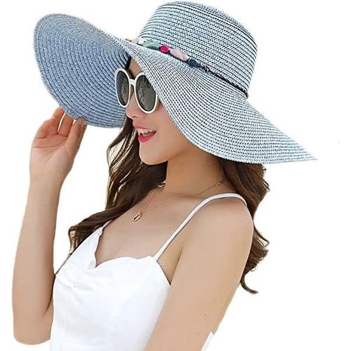 Chapeau De Paille Pliable À Large Bord Pour Femme-Chapeau De Soleil D'été-Chapeau De Plage Uv Upf 50+.[Z1554]