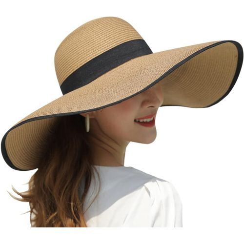 Chapeau De Paille Pliable À Large Bord Pour Femme-Chapeau De Soleil D'été-Chapeau De Plage Uv Upf 50+.[Z1551]