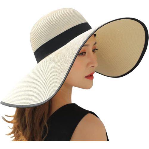 Chapeau De Paille Pliable À Large Bord Pour Femme-Chapeau De Soleil D'été-Chapeau De Plage Uv Upf 50+.[Z1550]