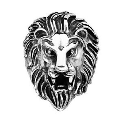 Bague Acier Patiné Tête De Lion