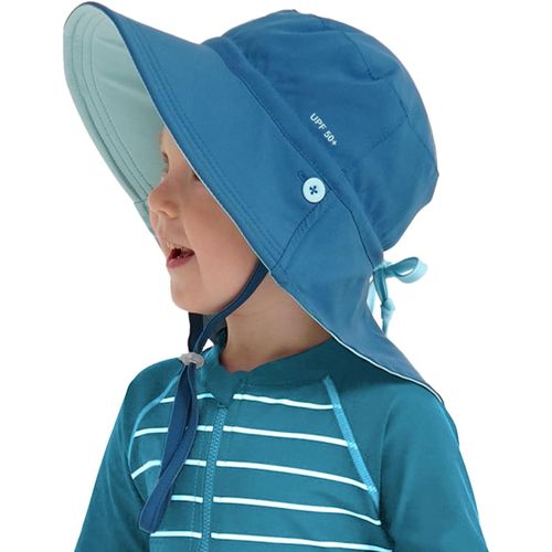 Enfant Chapeau De Soleil Protection Upf 50+,Chapeau De Plage D'été Bain Avec Rabat Pour Le Cou,Réversible Large Bord Pour Filles Et Garçons.[Z451]