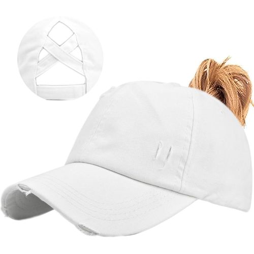 Queue De Cheval Casquette De Baseball,Coton Chignon Haut Désordonné Réglable Respirant Anti-Uv Protection Solaire Distressed Casquette Unisexe Vintage Casquette Cross Hat.[Z604]