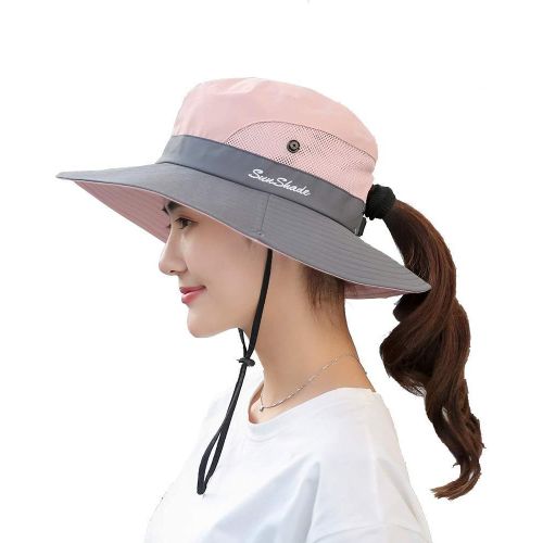 Chapeau De Soleil Pour Femme-Protection Uv-En Maille-Bord Large-Chapeau De Pêche Pour La Plage-Avec Trou Pour Queue De Cheval.[Z614]