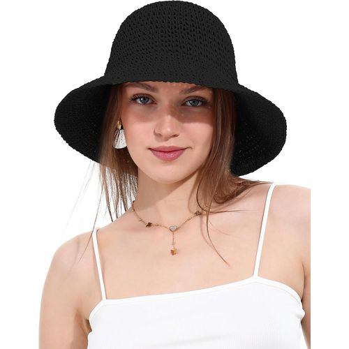 Chapeau De Soleil Femme En Paille Tressée Large Bord Reversible Plage Bob Pliable Été Voyage Protection Uv Upf50+.[Z1428]